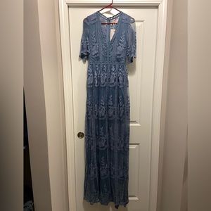 Pink Lily Sz M Crossing Paths Lace Maxi Dress Romper